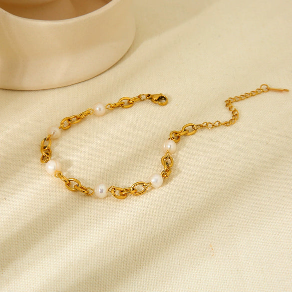 Wholesale Geometric 18K Gold Plated Stainless Steel Freshwater Pearl Bracelet For Women