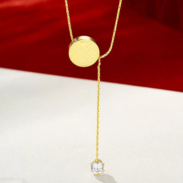 Wholesale Geometric 14K Plated Stainless Steel Tassel Clavicle Chain Jewelry