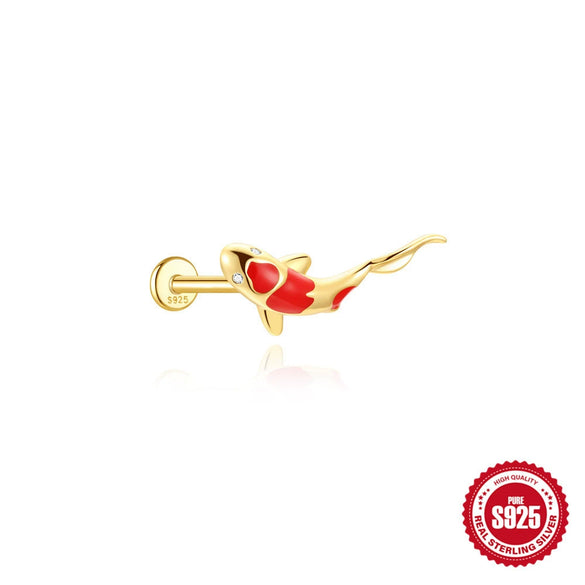 Wholesale Geometric Koi Animal Flat Head Threaded Piercing Ear Jewelry S925 Sterling Silver Environmentally Friendly Electroplated Unisex