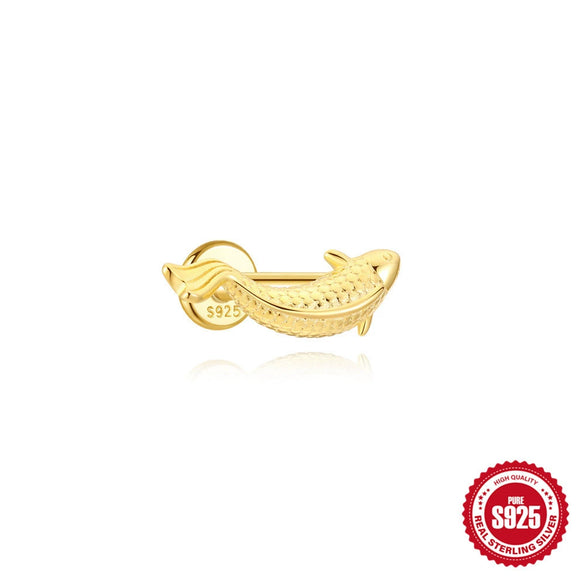 Wholesale Geometric Koi Animal Flat Head Threaded Piercing Ear Jewelry S925 Sterling Silver Environmentally Friendly Electroplated Unisex