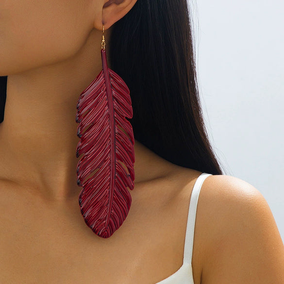 Wholesale Geometric Leaf Texture Electroplated Alloy And Stainless Steel Earrings For Women