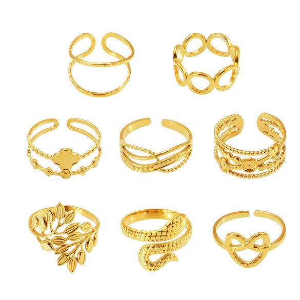 Wholesale Geometric Leaves Love Open Hand Decoration Fashion Ring In Stainless Steel With Electroplating For Women