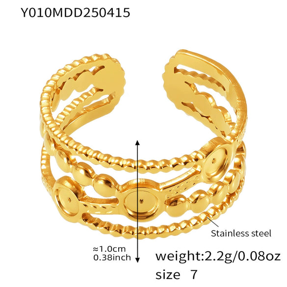 Wholesale Geometric Leaves Love Open Hand Decoration Fashion Ring In Stainless Steel With Electroplating For Women