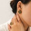 Wholesale Geometric Leopard Print Stainless Steel Gold Plated Earrings And Ring For Women