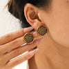 Wholesale Geometric Leopard Print Stainless Steel Gold Plated Earrings And Ring For Women