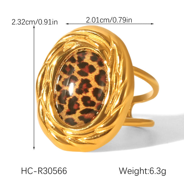 Wholesale Geometric Leopard Print Stainless Steel Gold Plated Earrings And Ring For Women