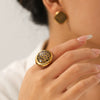 Wholesale Geometric Leopard Print Stainless Steel Gold Plated Earrings And Ring For Women