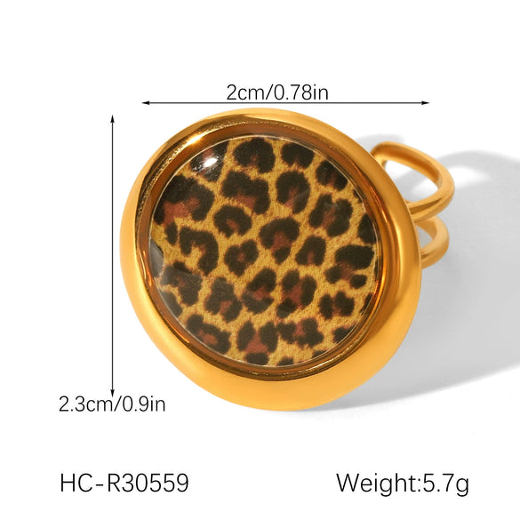 Wholesale Geometric Leopard Print Stainless Steel Gold Plated Earrings And Ring For Women