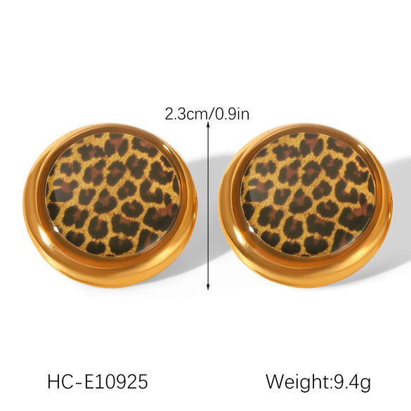 Wholesale Geometric Leopard Print Stainless Steel Gold Plated Earrings And Ring For Women