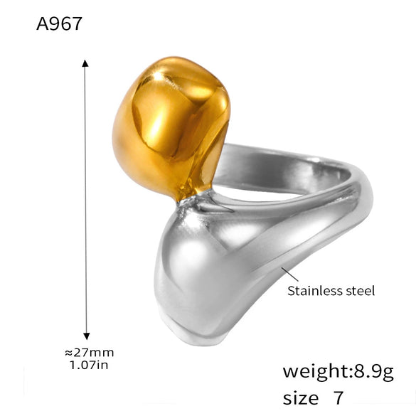 Wholesale Geometric Light Luxury Gold Ring In Titanium Steel With 18K Real Gold Electroplated Treatment