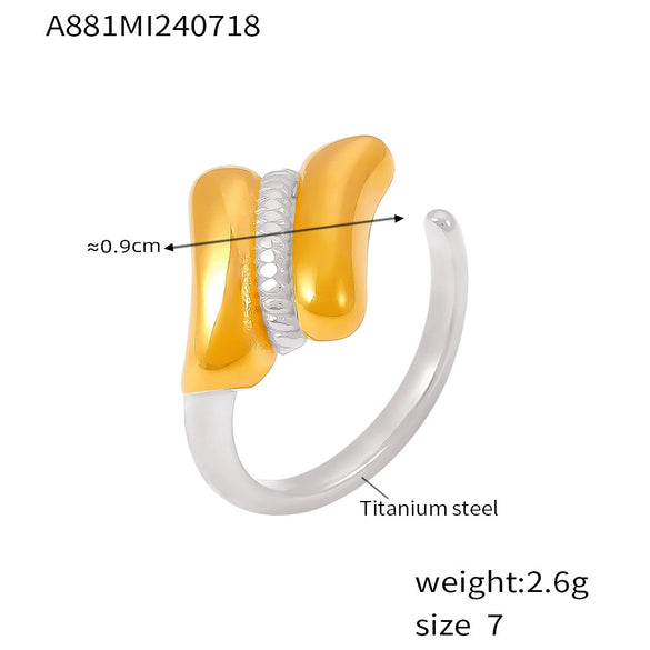 Wholesale Geometric Light Luxury Gold Ring In Titanium Steel With 18K Real Gold Electroplated Treatment