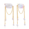 Wholesale Geometric Light Luxury Minimalist Electroplated Stainless Steel Tassel Freshwater Pearl Earrings For Women