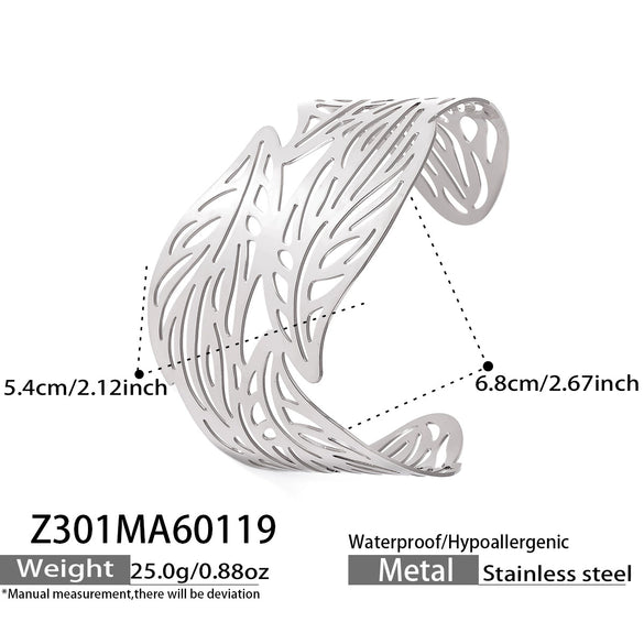 Wholesale Geometric Light Luxury Minimalist Leafshaped Stainless Steel Goldplated Open Bracelet