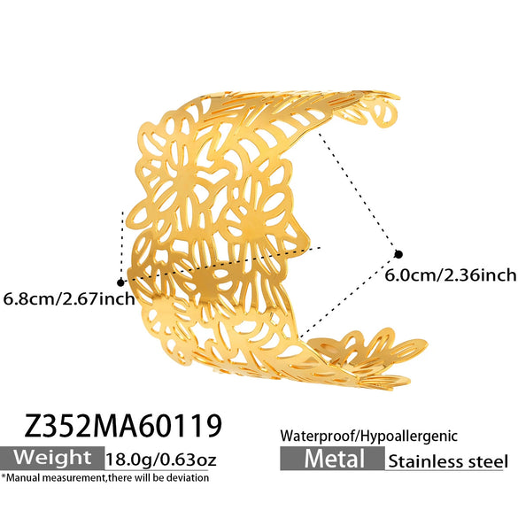 Wholesale Geometric Light Luxury Minimalist Leafshaped Stainless Steel Goldplated Open Bracelet