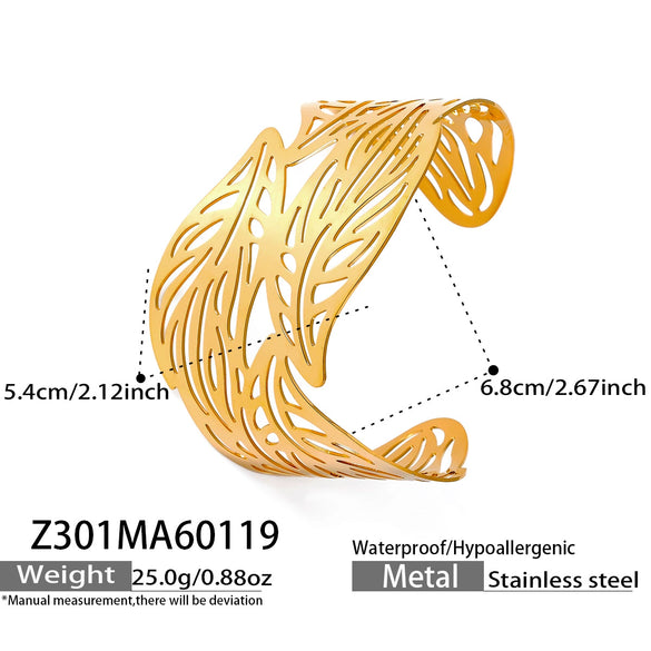 Wholesale Geometric Light Luxury Minimalist Leafshaped Stainless Steel Goldplated Open Bracelet