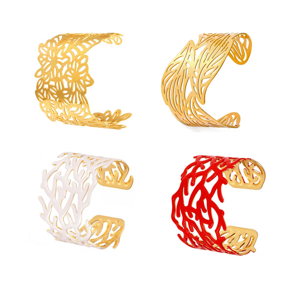 Wholesale Geometric Light Luxury Minimalist Leafshaped Stainless Steel Goldplated Open Bracelet