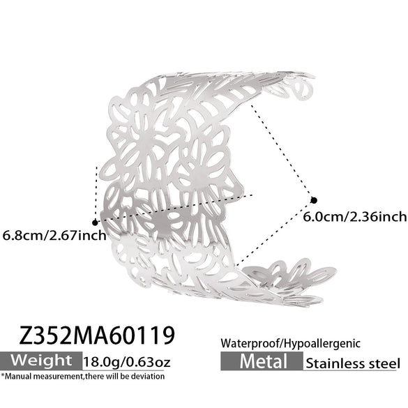Wholesale Geometric Light Luxury Minimalist Leafshaped Stainless Steel Goldplated Open Bracelet