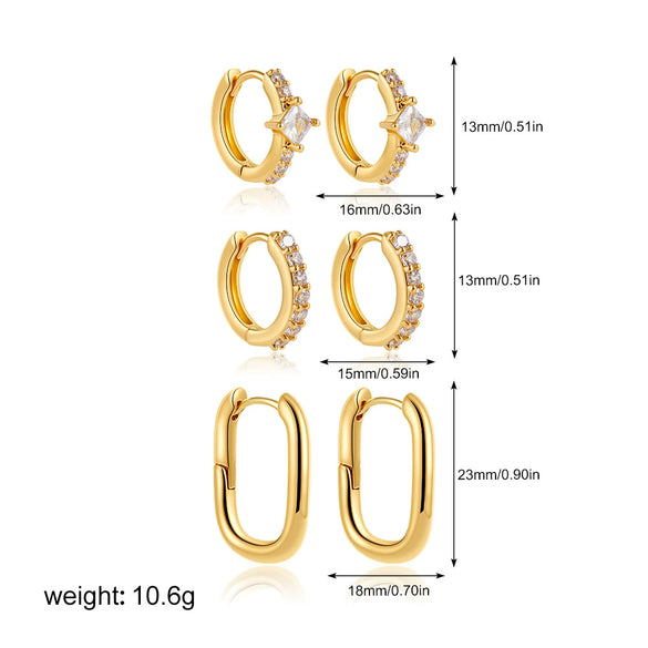 Wholesale Geometric Light Luxury Style Copper Plated Diamond Earrings