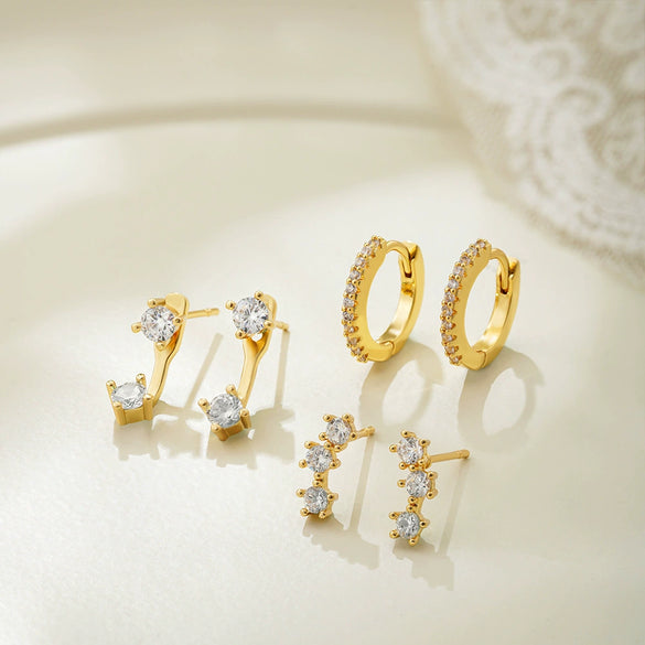 Wholesale Geometric Light Luxury Style Copper Plated Diamond Earrings