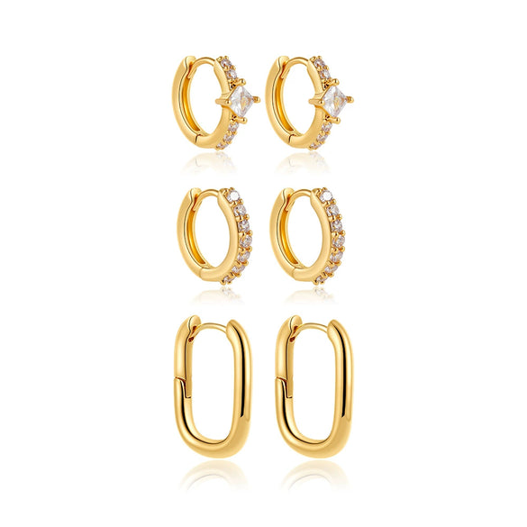 Wholesale Geometric Light Luxury Style Copper Plated Diamond Earrings