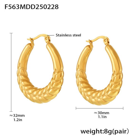 Wholesale Geometric Light Luxury Style Stainless Steel Gold Plated Ferris Wheel And Wheat Grain Earrings For Women