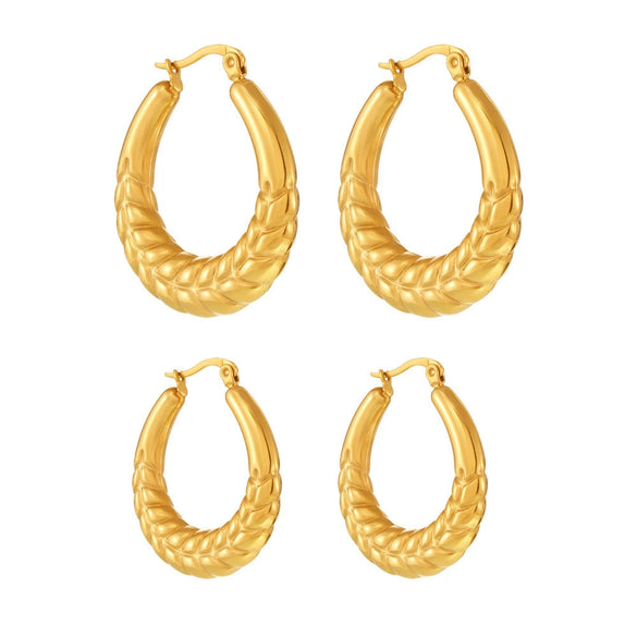 Wholesale Geometric Light Luxury Style Stainless Steel Gold Plated Ferris Wheel And Wheat Grain Earrings For Women