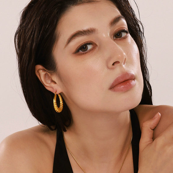 Wholesale Geometric Light Luxury Style Stainless Steel Gold Plated Ferris Wheel And Wheat Grain Earrings For Women