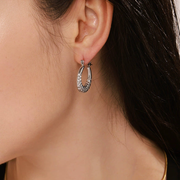 Wholesale Geometric Light Luxury Style Stainless Steel Gold Plated Ferris Wheel And Wheat Grain Earrings For Women