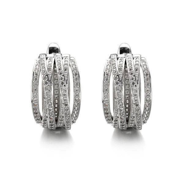 Wholesale Geometric Line Copper Ear Buckle Women's Multilayer Cross Zirconia Elegant Earrings