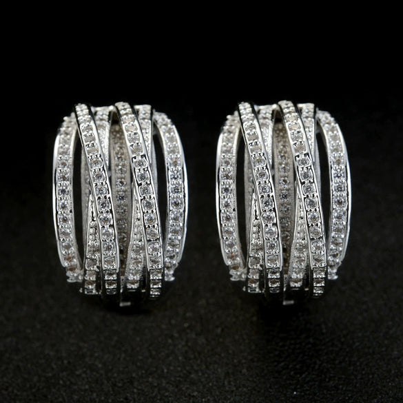 Wholesale Geometric Line Copper Ear Buckle Women's Multilayer Cross Zirconia Elegant Earrings