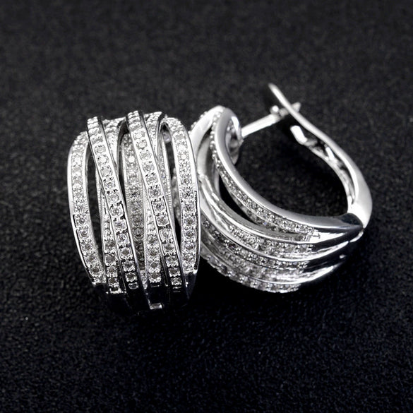 Wholesale Geometric Line Copper Ear Buckle Women's Multilayer Cross Zirconia Elegant Earrings