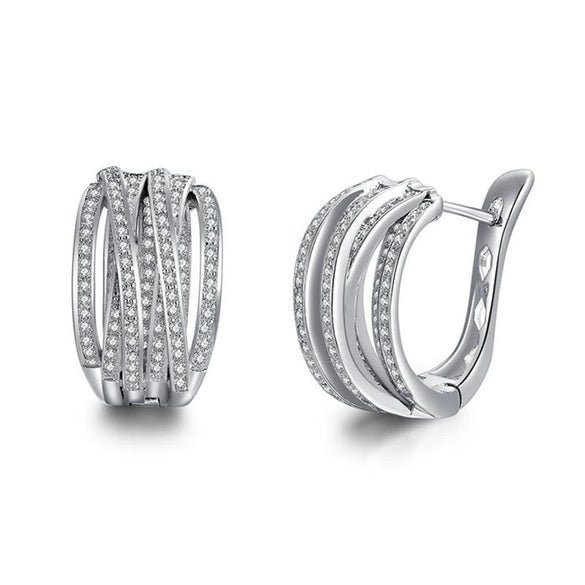 Wholesale Geometric Line Copper Ear Buckle Women's Multilayer Cross Zirconia Elegant Earrings