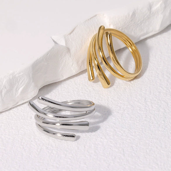 Wholesale Geometric Line Opening Ring In Stainless Steel With Gold Plated Electroplating Simple Cold Style For Women