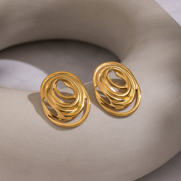 Wholesale Geometric Line Oval Ring Earrings For Women Stainless Steel Pvd Furnace Vacuum Real Gold Plated