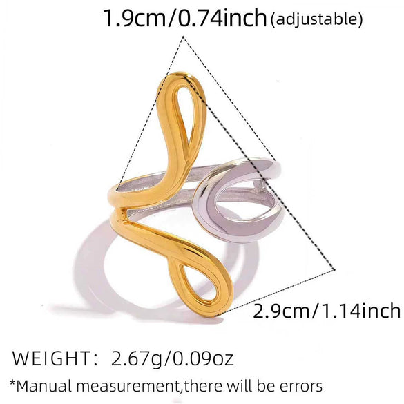 Wholesale Geometric Line Stainless Steel Open Ring With Vacuum Real Gold Plating In Pvd Furnace For Women And Unisex