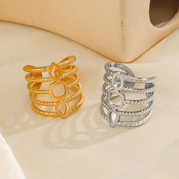 Wholesale Geometric Line Stainless Steel Ring For Women With Ins Style And 18K Gold Plated Electroplating