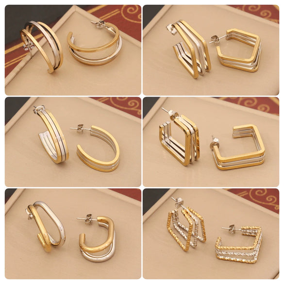 Wholesale Geometric Linear Stainless Steel Earrings With Electroplating For Women