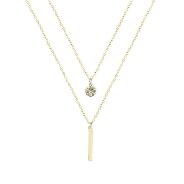 Wholesale Geometric Long Double Layer Round Flash Diamond Necklace For Women Alloy Material With Electroplating Process Simple And Fashionable