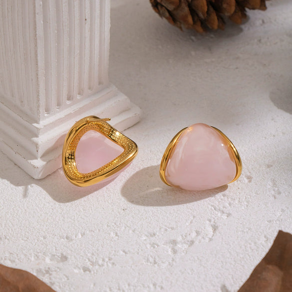 Wholesale Geometric Maillard Coffeecolored Curved Resin And Stainless Steel Earrings With Pvd Furnace Vacuum Real Gold Plating For Women