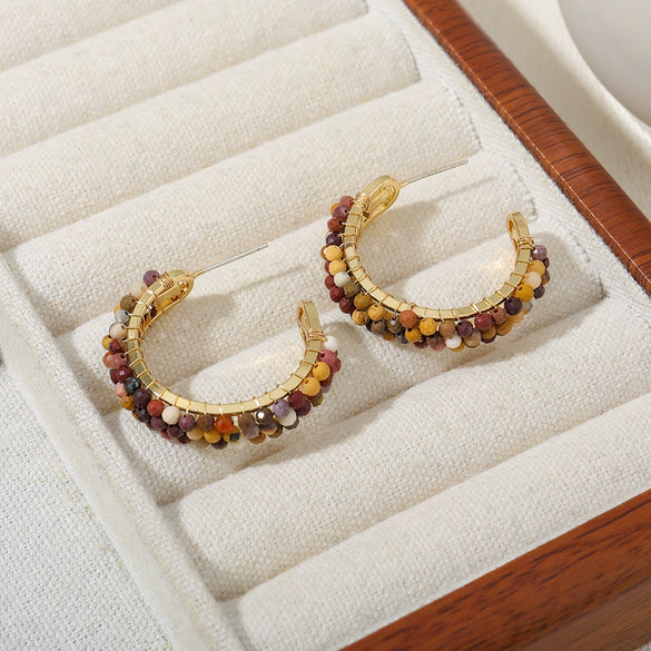 Wholesale Geometric Maillard Style Cshaped Natural Stone Earrings With 925 Silver Needles And Electroplating For Women