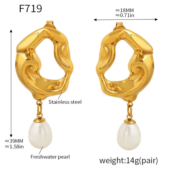 Wholesale Geometric Medieval Baroque Freshwater Pearl And Stainless Steel Electroplated Earrings Unisex Ins Style Minimalist