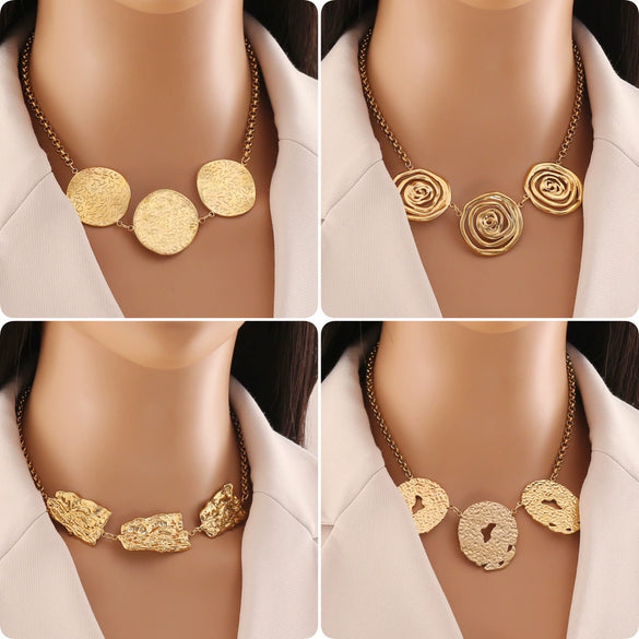Wholesale Geometric Metal Irregular Stainless Steel Necklace With O Shaped Chain And Electroplating Treatment For Women