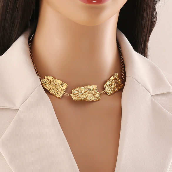Wholesale Geometric Metal Irregular Stainless Steel Necklace With O Shaped Chain And Electroplating Treatment For Women