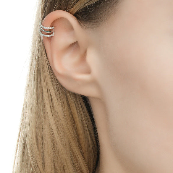 Wholesale Geometric Microinlaid 925 Sterling Silver Ear Clip Earrings Electroplated Fashion Simple Personality Trend Sweet Cool