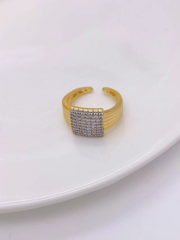Wholesale Geometric Microinlaid Zircon Adjustable Opening Ring Copper Plated 18K Gold Fashion Jewelry
