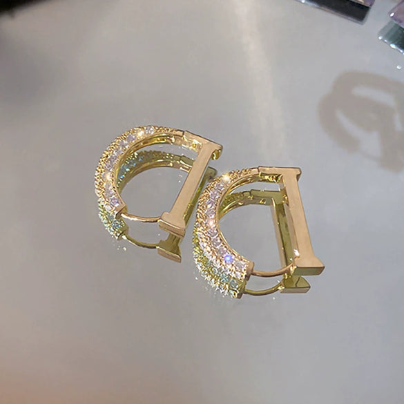 Wholesale Geometric Minimalist Copper Earrings Inlaid With Zircon For Women