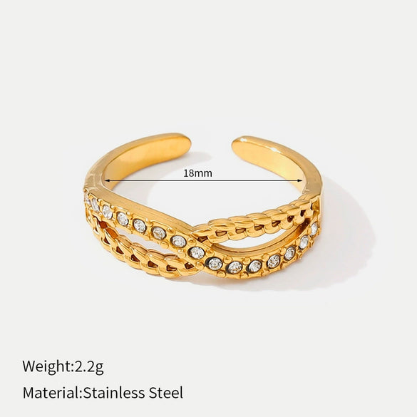 Wholesale Geometric Minimalist Gold Diamondencrusted Adjustable Titanium Steel Ring With Water Dropshaped Opening For Women And Men Polished Electroplated