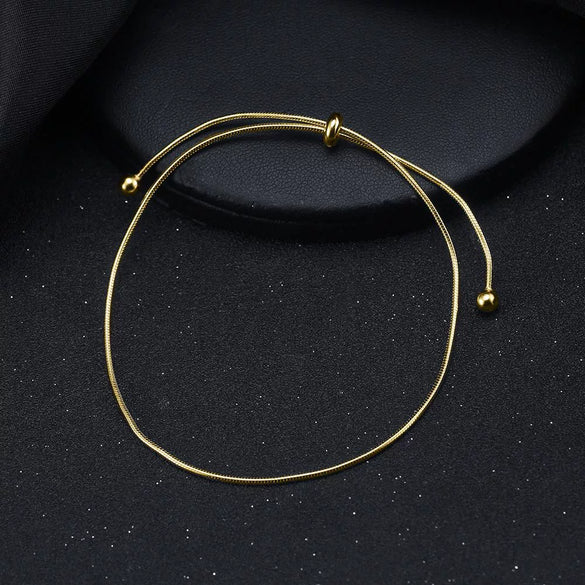 Wholesale Geometric Minimalist Women's S925 Sterling Silver Anklet With Solid Round Snake Chain