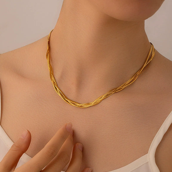 Wholesale Geometric Multi Layer Titanium Steel Clavicle Chain Necklace With U Shape Pattern And Electroplating Treatment