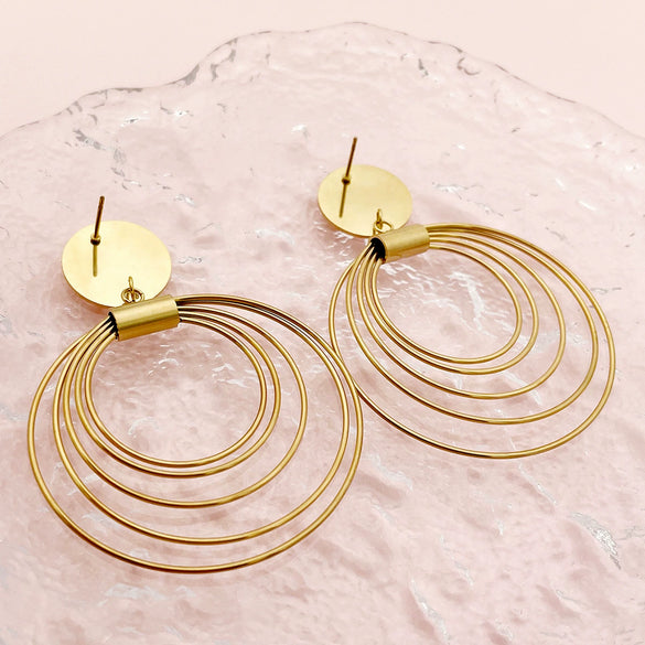Wholesale Geometric Multiring Vortex Hollow Stainless Steel Electroplated Real Gold High Color Retaining Earrings